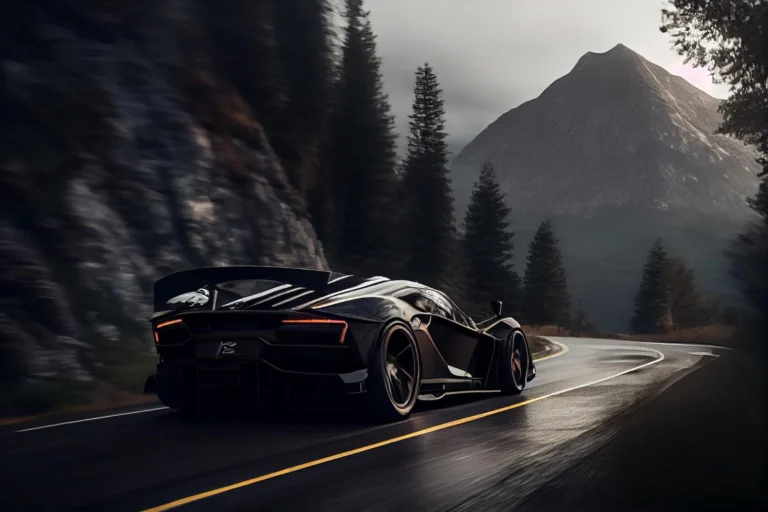 sports car driving asphalt road night generative ai